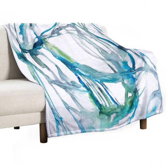 Blue Abstract Watercolor Painting Throw Blanket