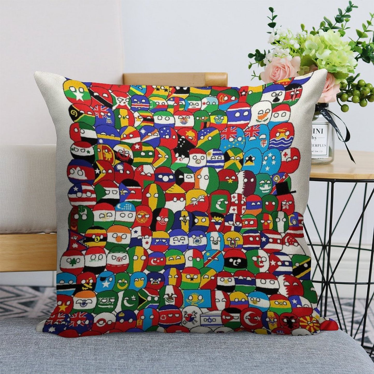 Countryball Linen Throw Pillow Cover