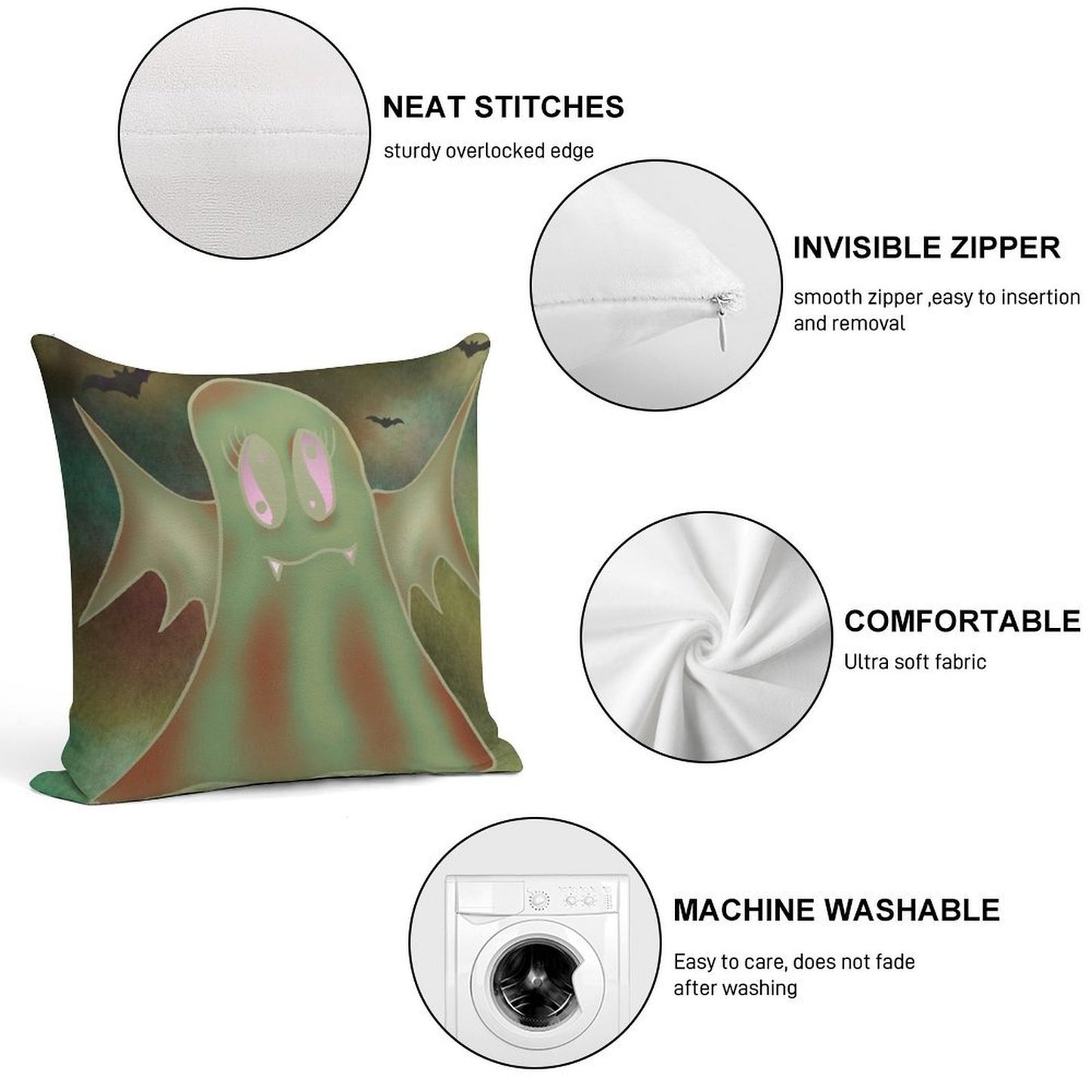 Bat Ghost Soft Easy Maintenance Throw Pillow