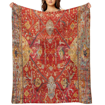 Antique Turkish Oushak Rug Print Throw Blanket