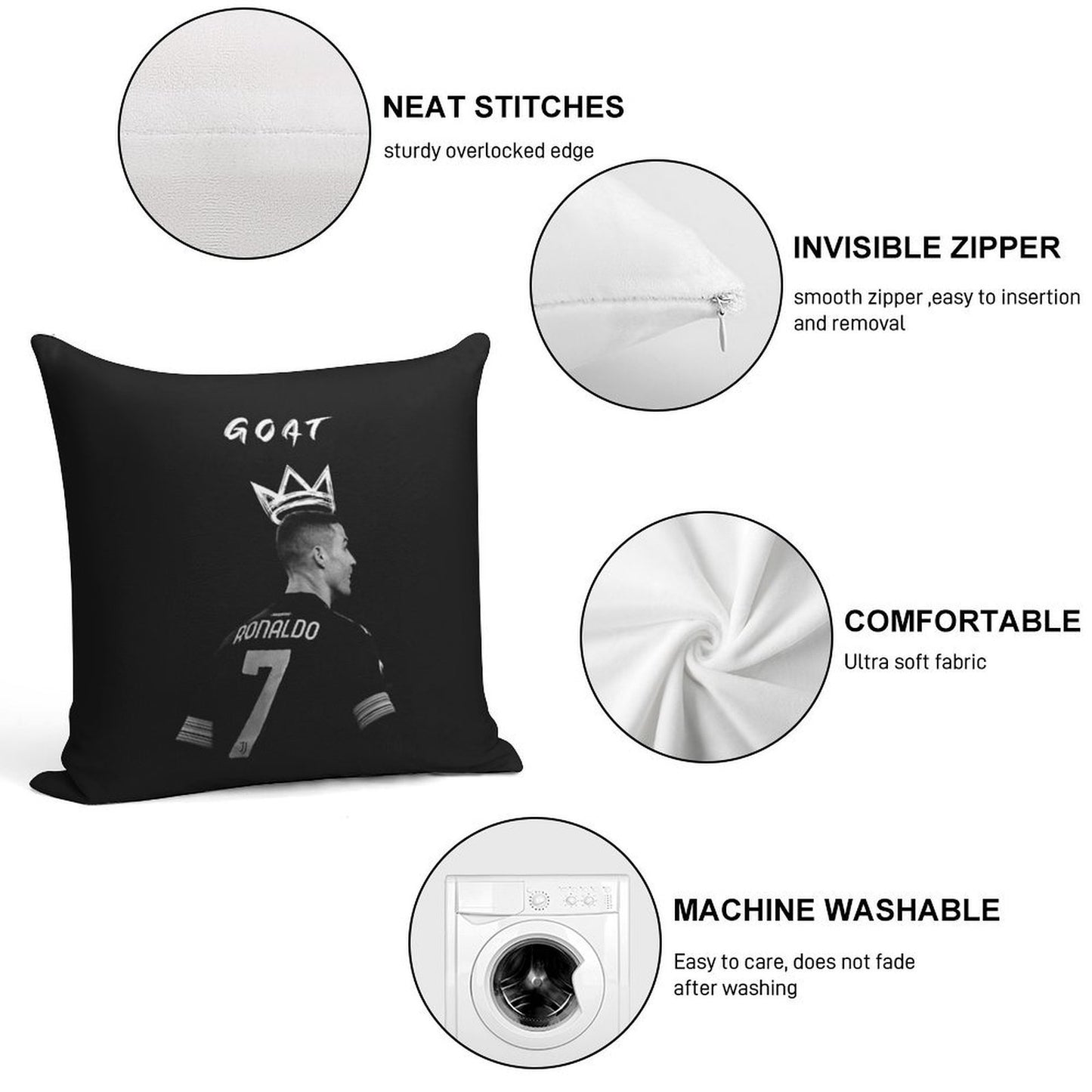 Cristiano Ronaldo Goat Soft Anti-Pilling Throw Pillow