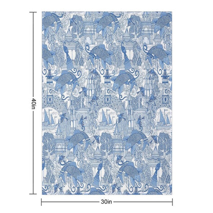 Chinoiserie Toile Blue Throw Blanket