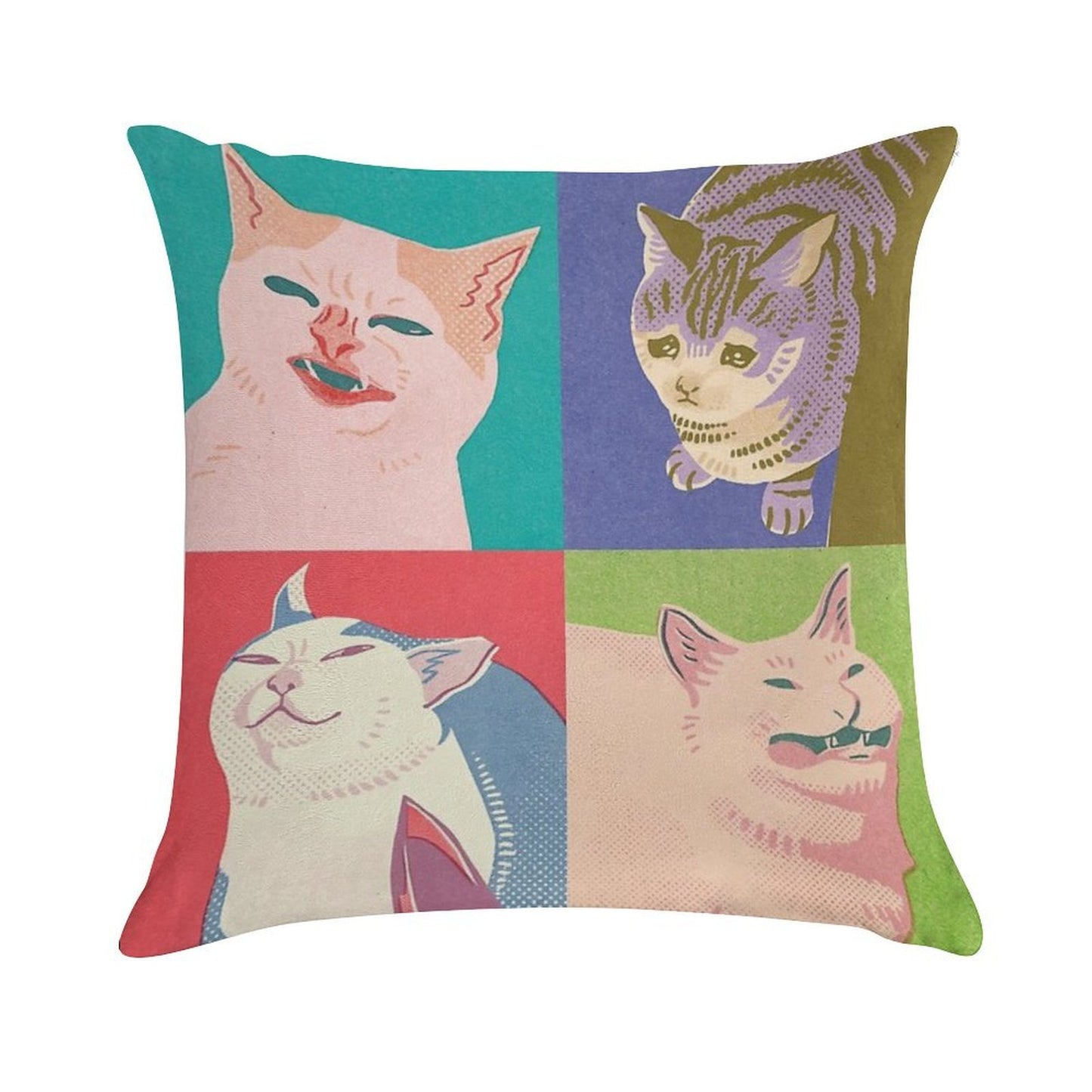Four Meme Cats of The Apocalypse Soft Anti-Pilling Throw Pillow