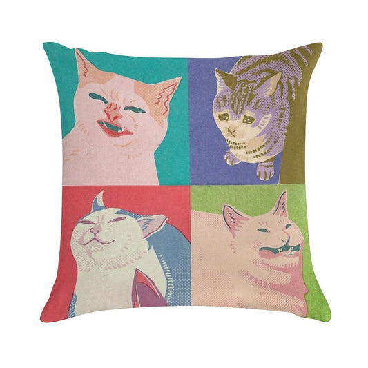 Four Meme Cats of The Apocalypse Soft Anti-Pilling Throw Pillow