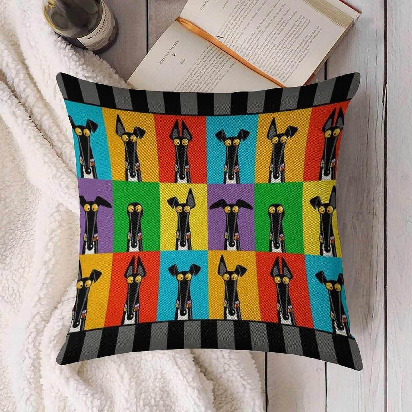 Greyhound Semaphore with Border Linen Throw Pillow Cover