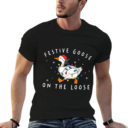 Festive Goose On The Loose Funny Christmas Humor  Polyester Blend T-Shirt