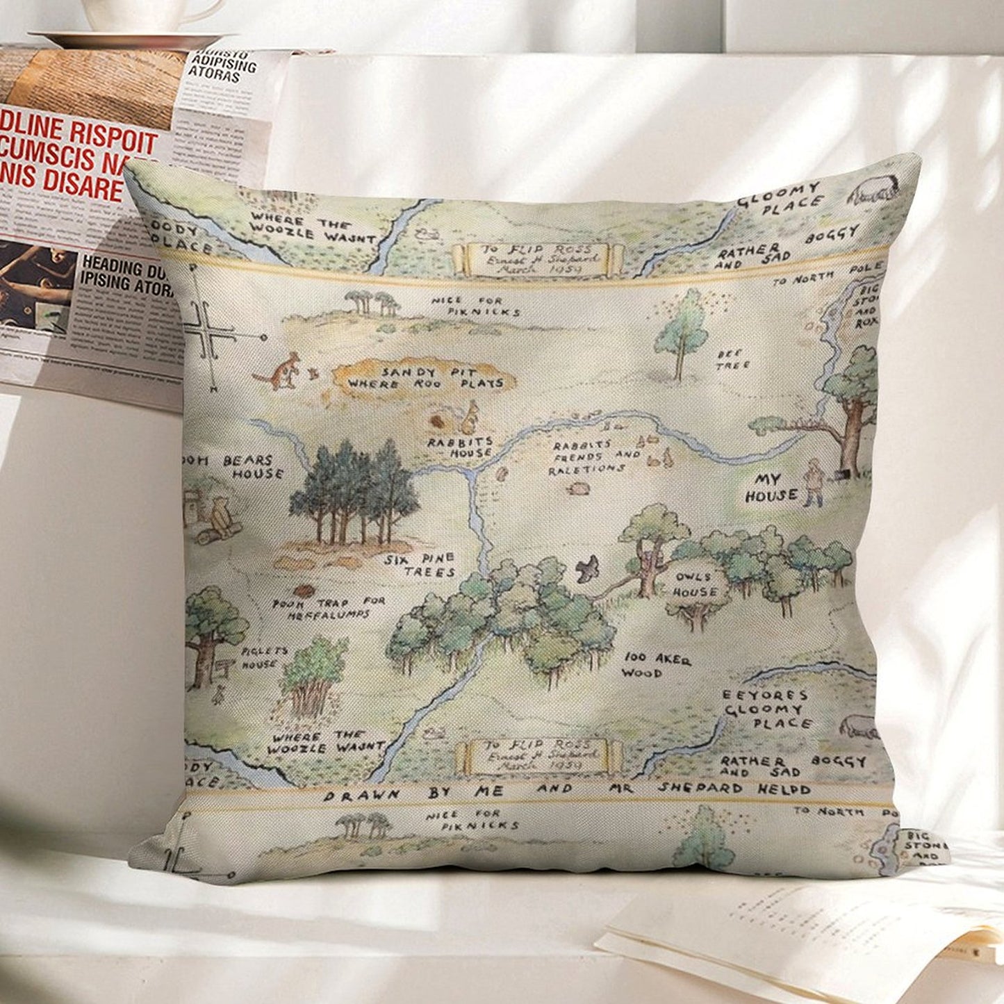 Hundred Acre Wood Map Linen Throw Pillow Cover