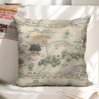 Hundred Acre Wood Map Linen Throw Pillow Cover