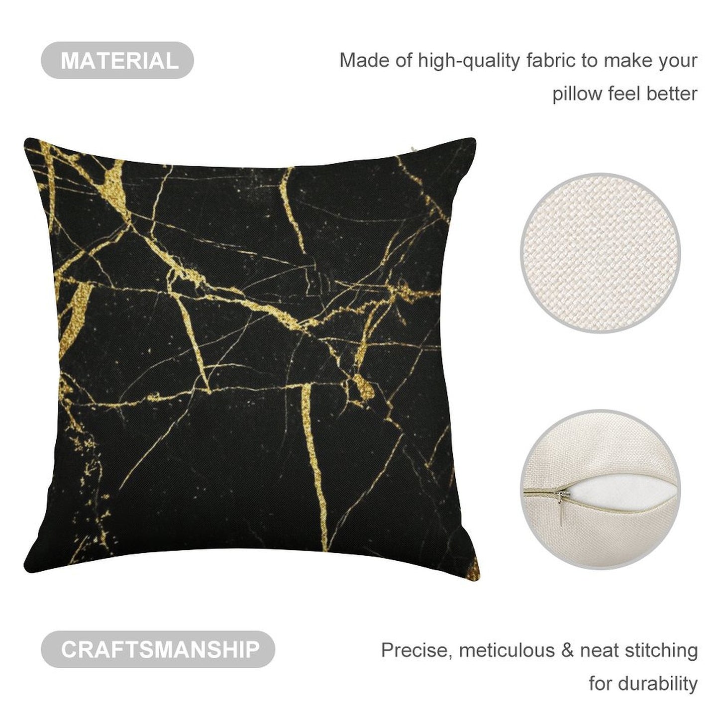 Luxe Black And Gold Marble Linen Throw Pillow Cover
