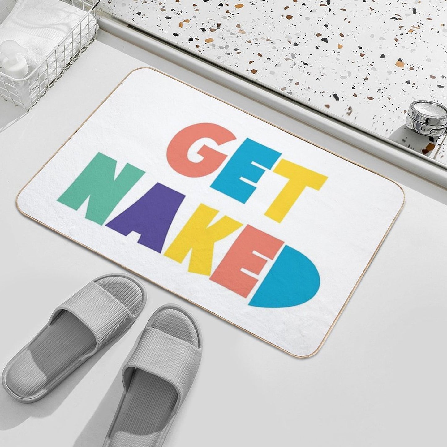 Get Naked Colorful Fun Cool Graphic Typography Bath Mat