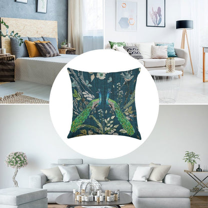 Peacock Chinoiserie (teal) Linen Throw Pillow Cover