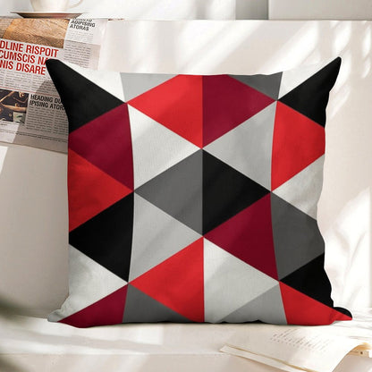 Red, Black, White And Grey Pattern Linen Throw Pillow Cover