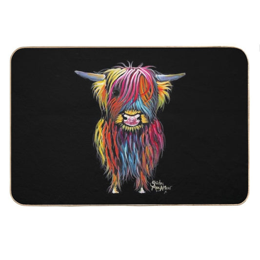 Scottish Hairy Highland Cow ' BRAVE ONe ' by Shirley MacArthur Bath Mat