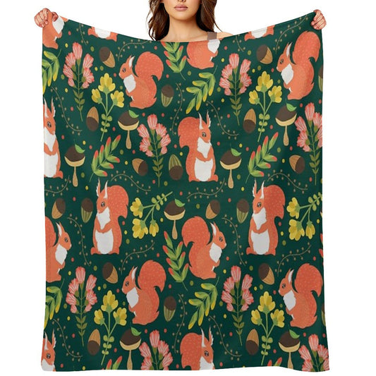 Squirrels on Green Grass Throw Blanket