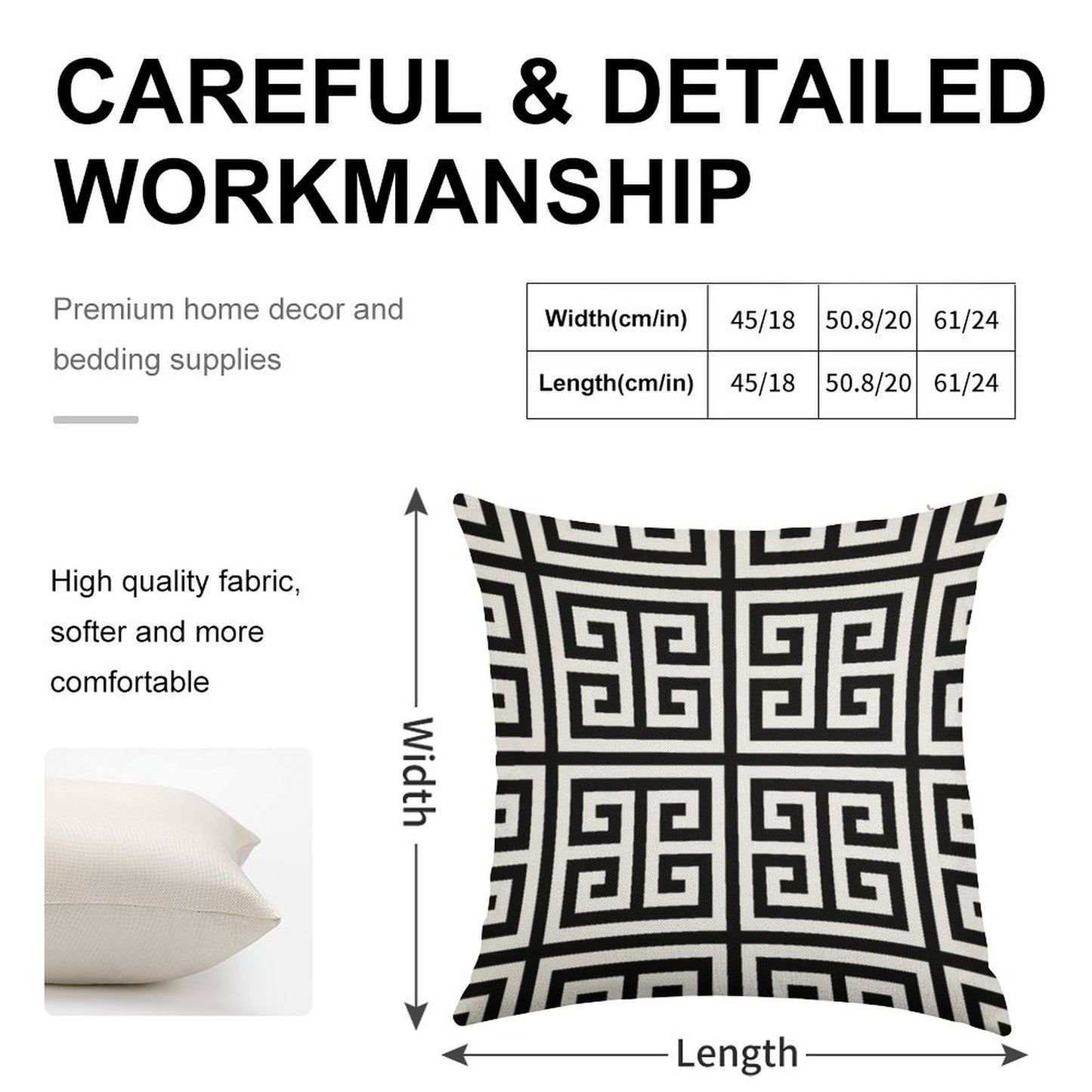 Greek Key Black And White Pattern Linen Throw Pillow Cover