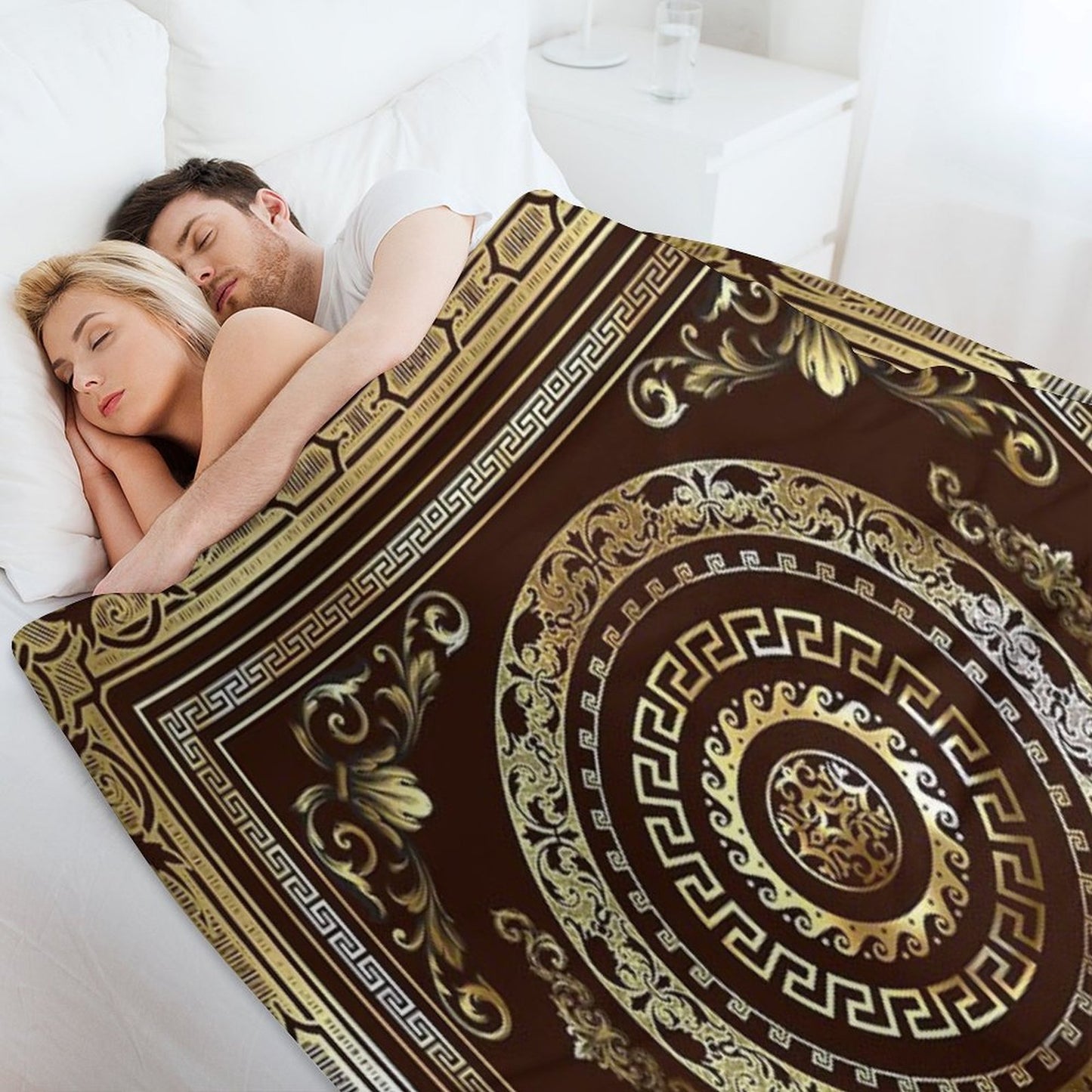 Baroque Gold Maroon Greek Key Vintage Style Throw Blanket