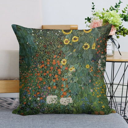 Gustav Klimt - The Sunflower Linen Throw Pillow Cover