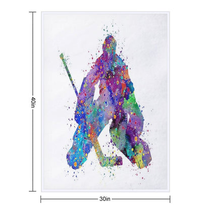 Ice Hockey Boy Goalie Colorful Watercolor Throw Blanket