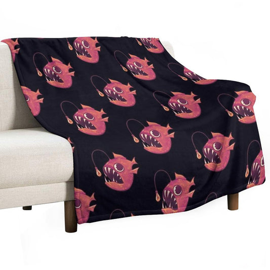 Cute Anglerfish (Red) Throw Blanket