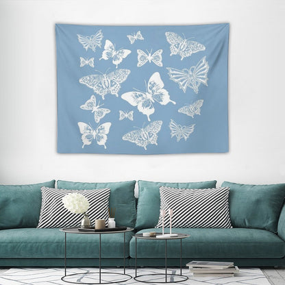 White Butterflies on Smoky Blue Grey Background Tapestry