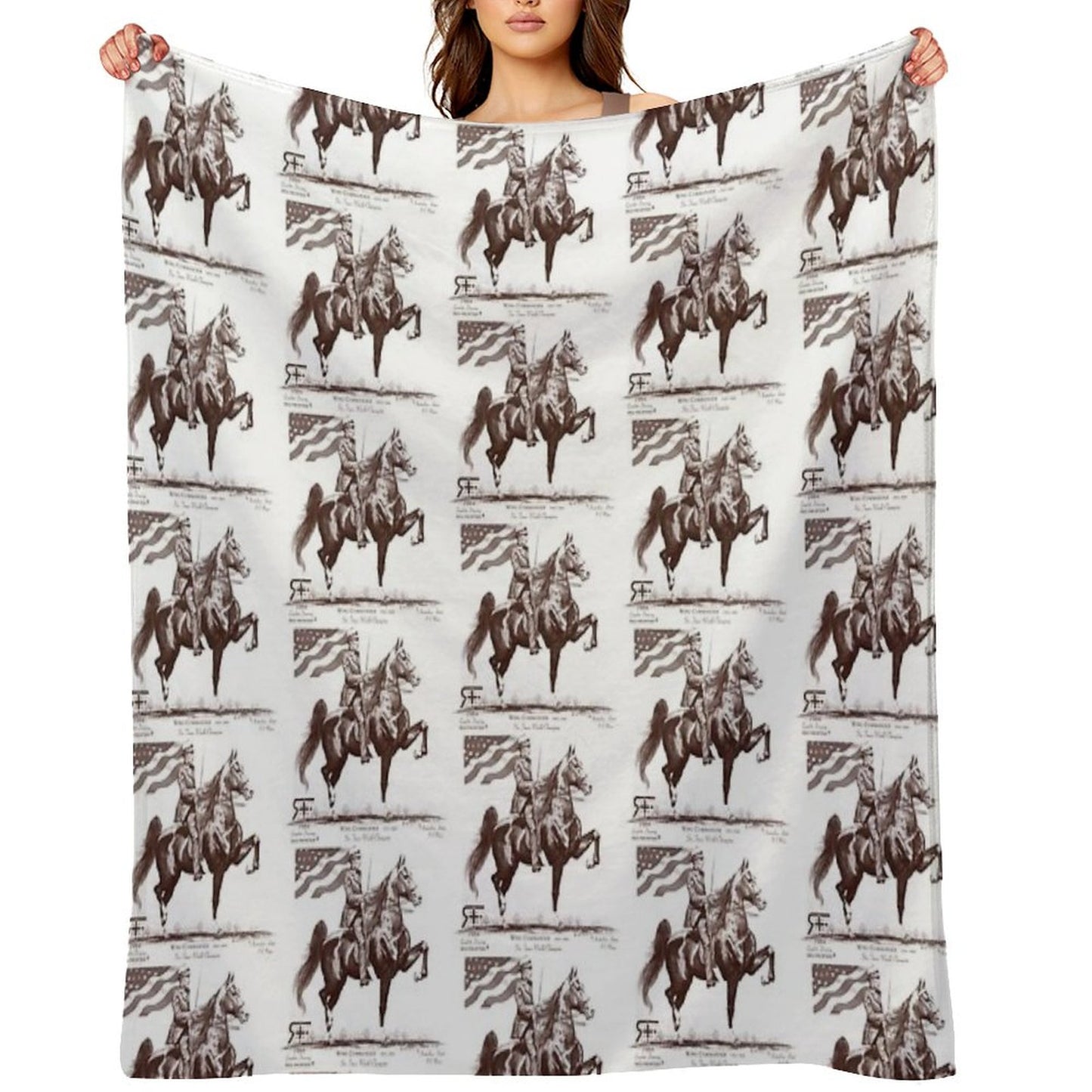 Red Frontier Wing Commander American Saddlebred Flag Drawing Throw Blanket