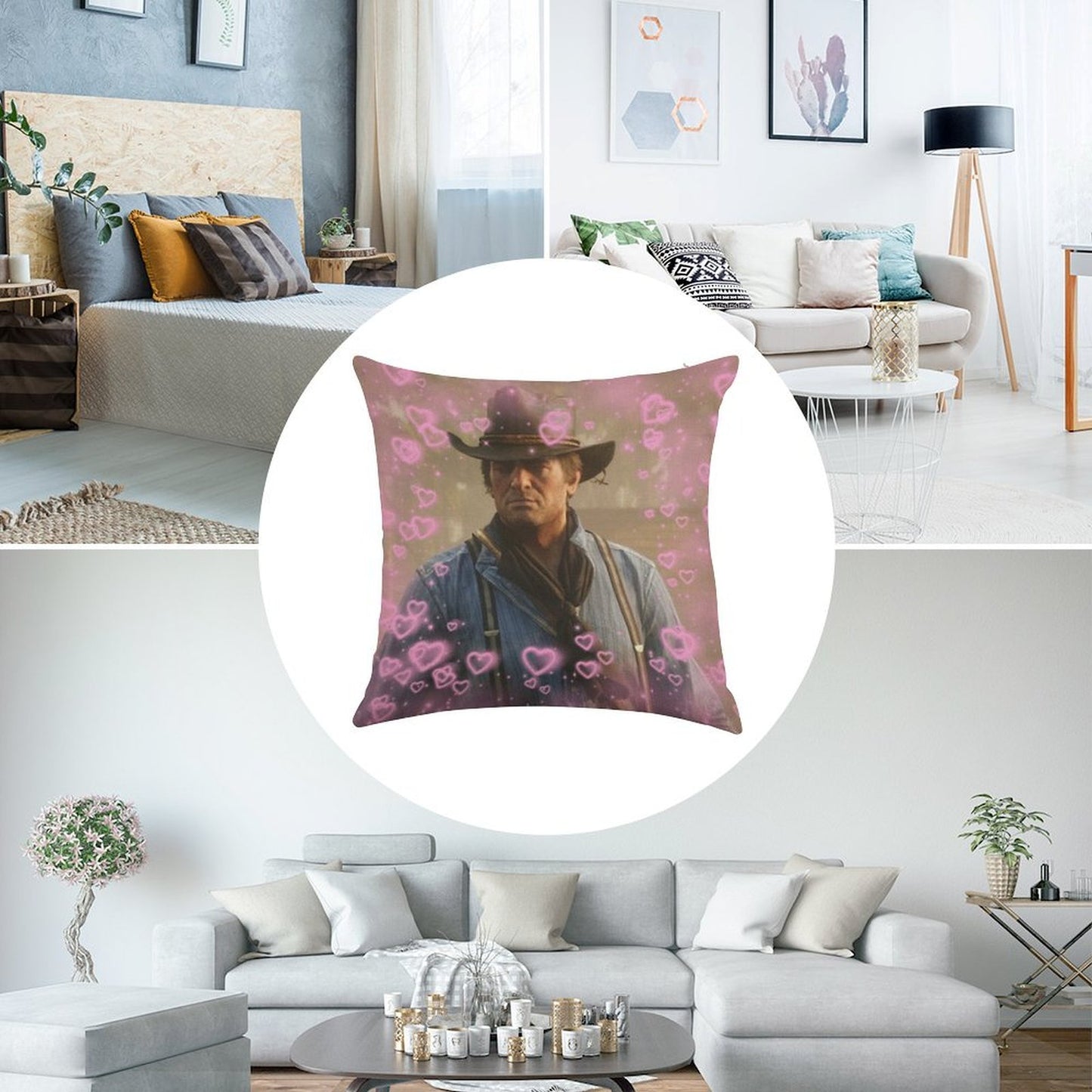 Arthur Morgan Hearts Linen Throw Pillow Cover