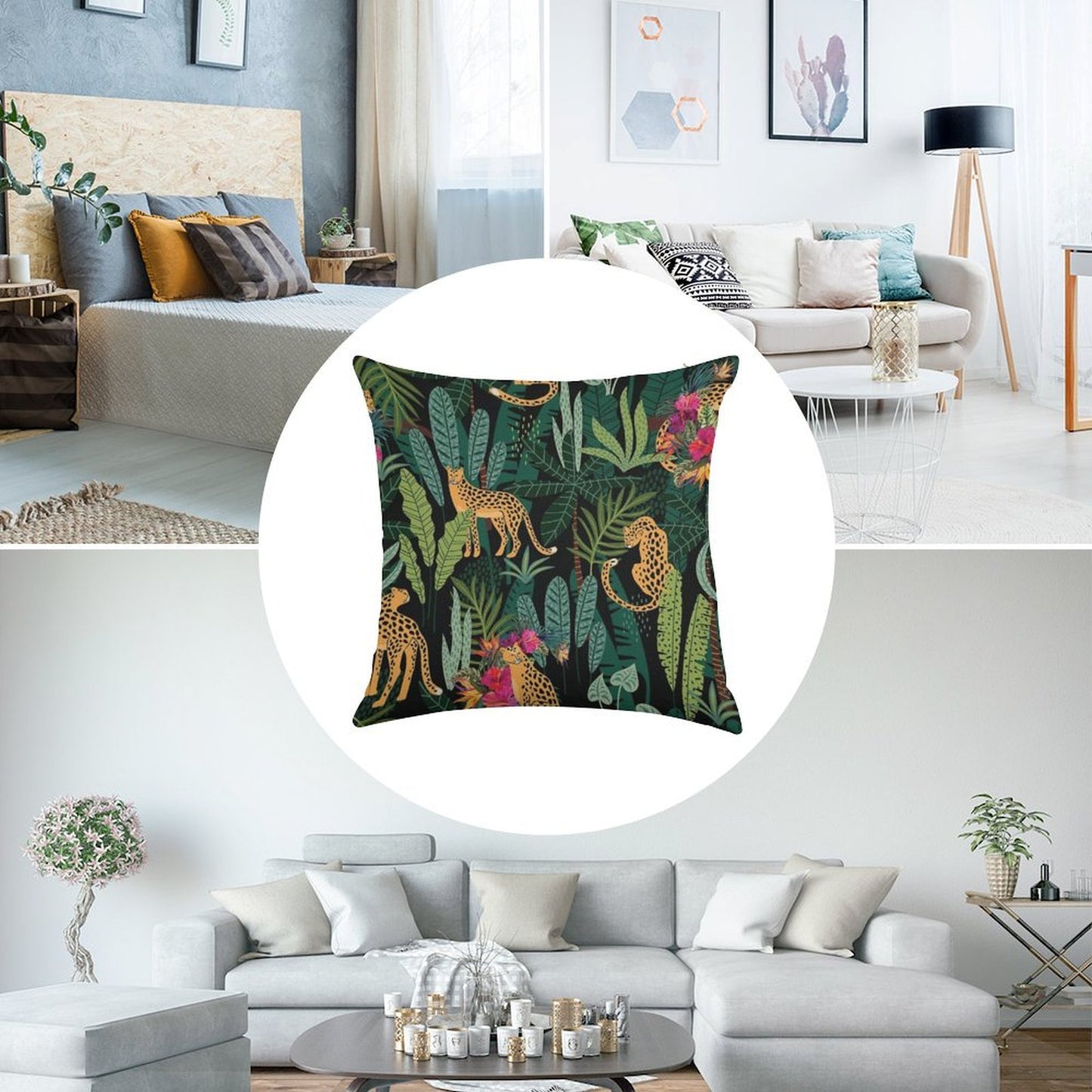 Tropical Cheetah Print Linen Throw Pillow Cover