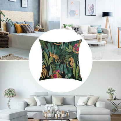Tropical Cheetah Print Linen Throw Pillow Cover