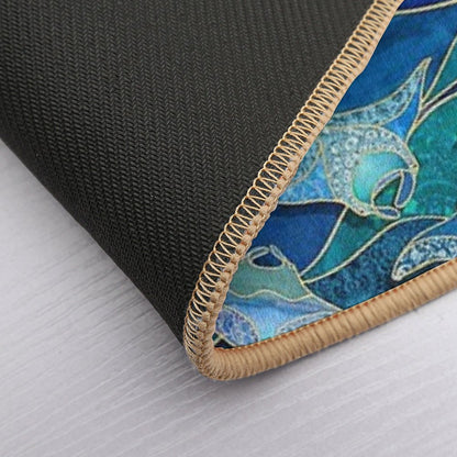 Patchwork Manta Rays in Sapphire And Turquoise Blue Bath Mat