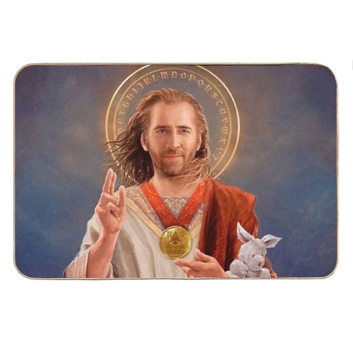 Nicolas Cage, Saint Nicolas of Cage, Nic Cage Original Religious Painting Bath Mat