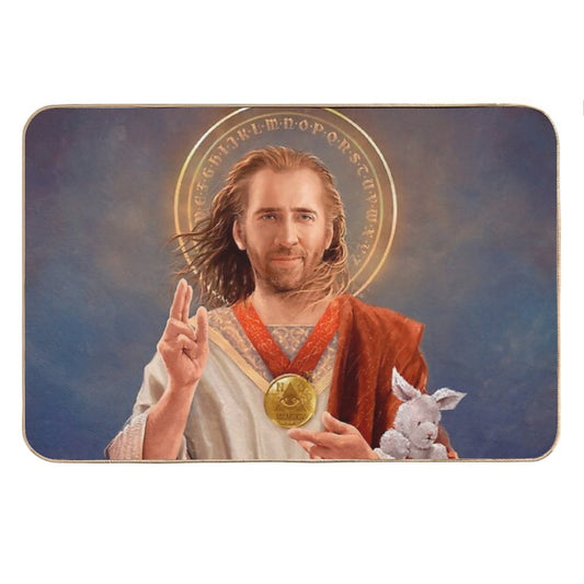 Nicolas Cage, Saint Nicolas of Cage, Nic Cage Original Religious Painting Bath Mat