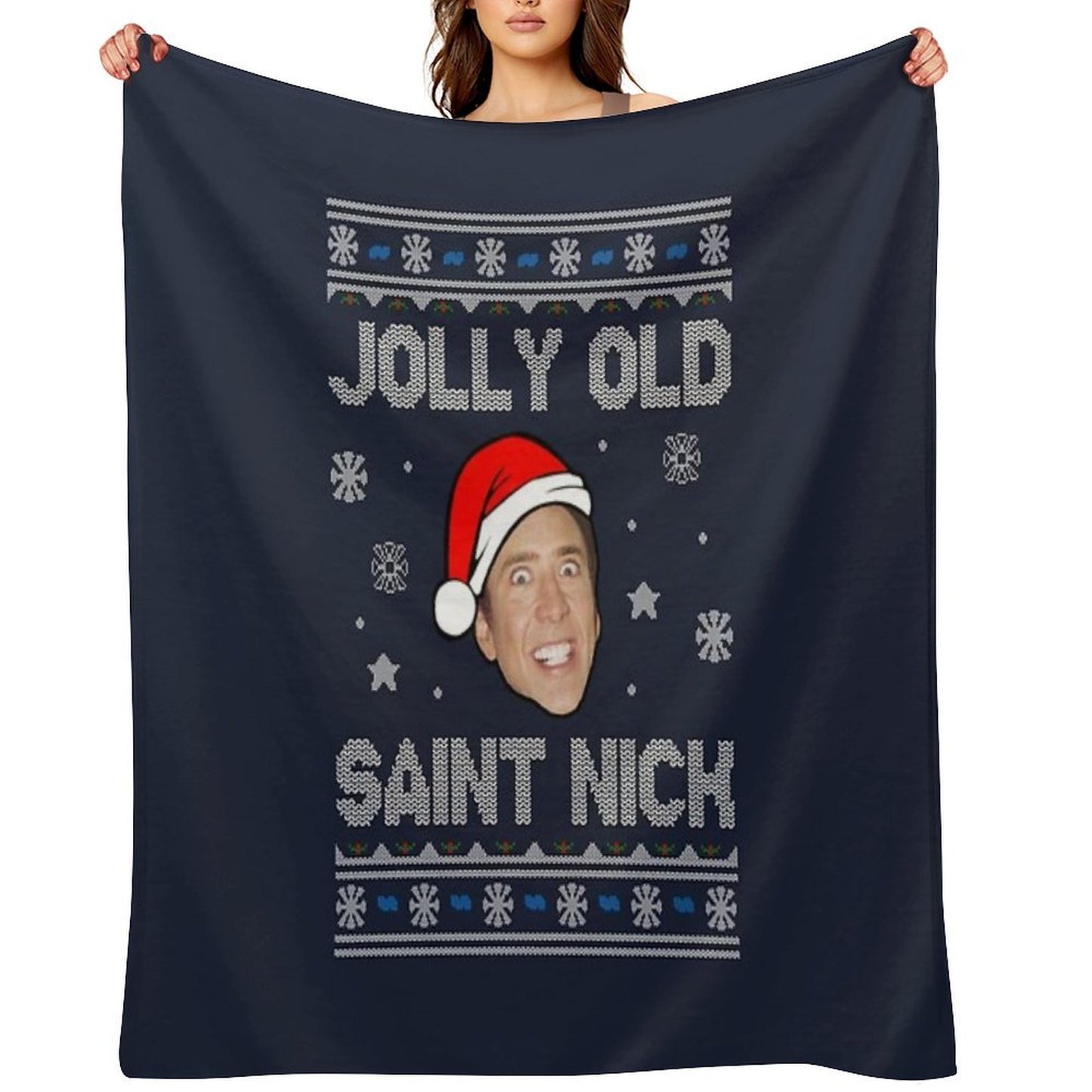 Jolly Old Saint Nick Nicolas Cage Christmas Throw Blanket