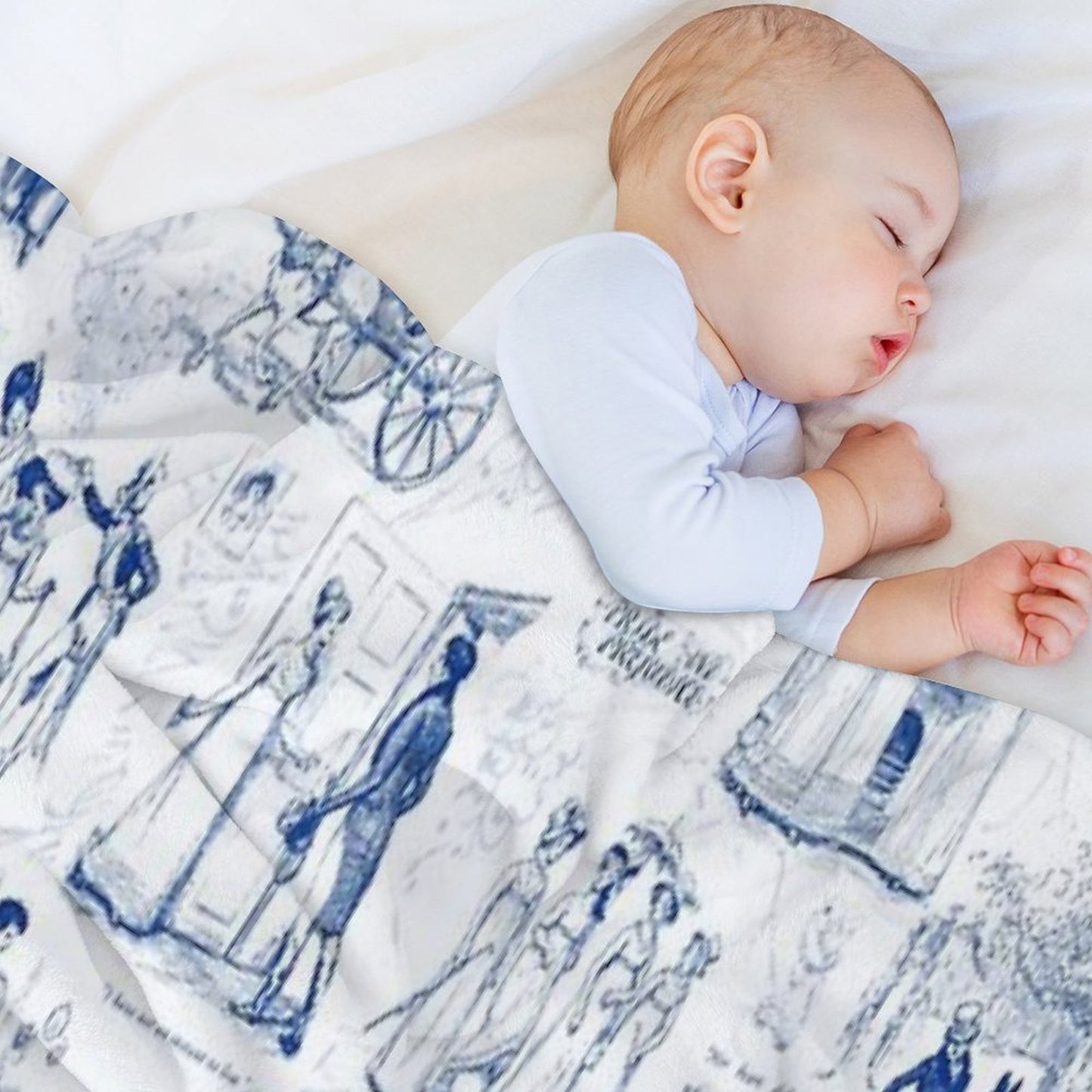 Pride And Prejudice Blue Toile Illustrations Quotes Pattern Throw Blanket