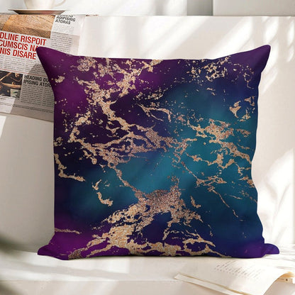 Jewel Tone Rose Gold Marble  Turquoise Blue And Purple Linen Throw Pillow Cover