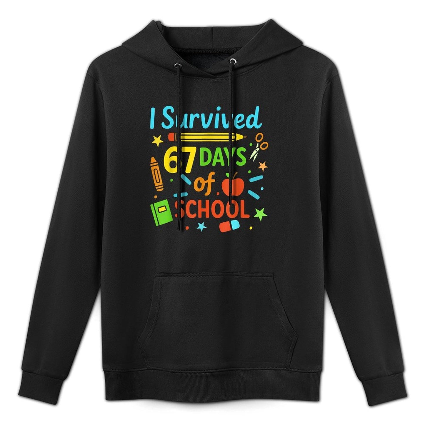 I Survived 67 Days of School Funny 67 Teachers Students Meme Kangaroo Pocket Hoodie