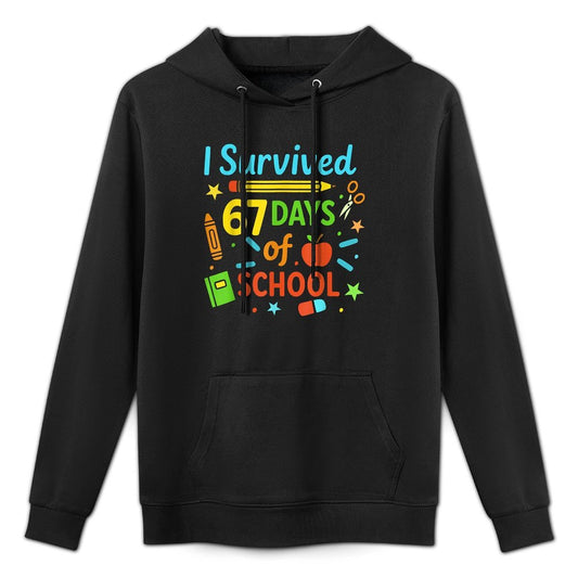 I Survived 67 Days of School Funny 67 Teachers Students Meme Kangaroo Pocket Hoodie