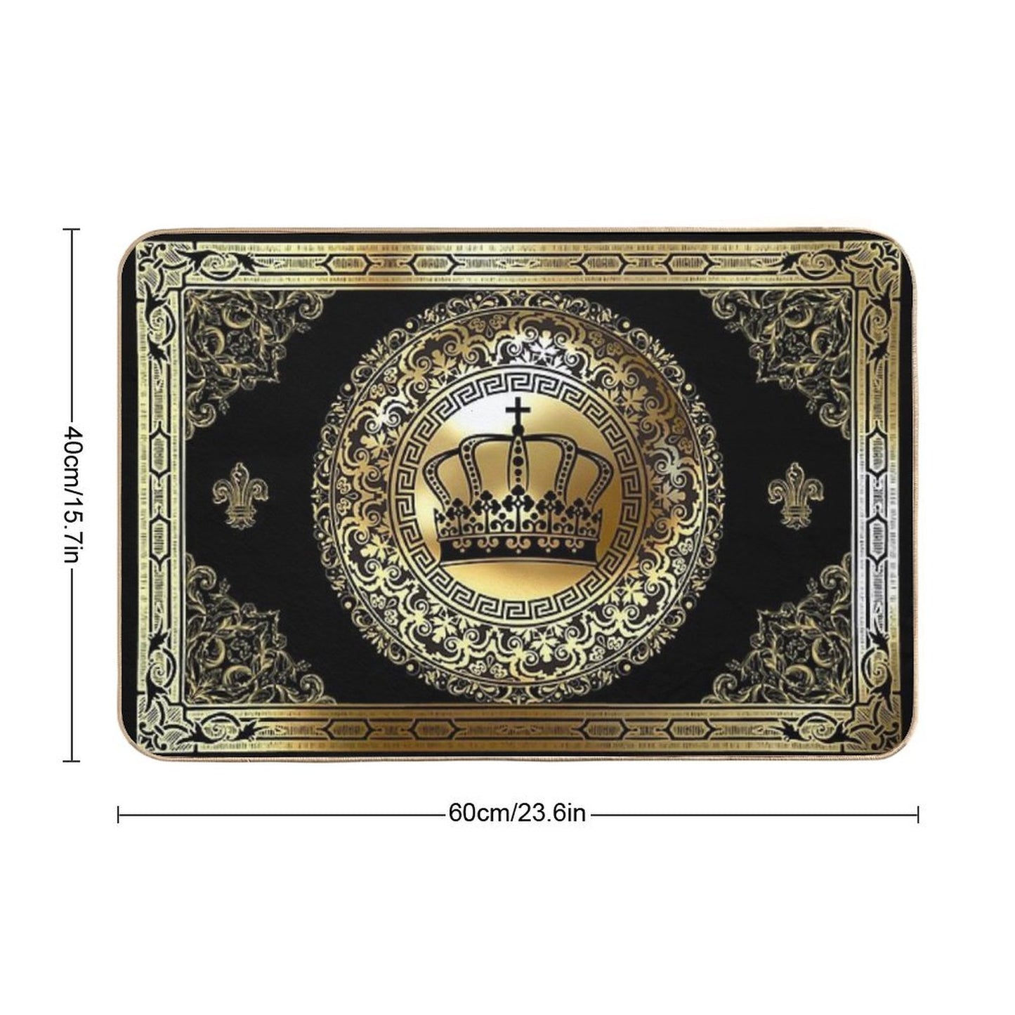 Ornate Baroque Crown Black Gold Greek Key Bath Mat