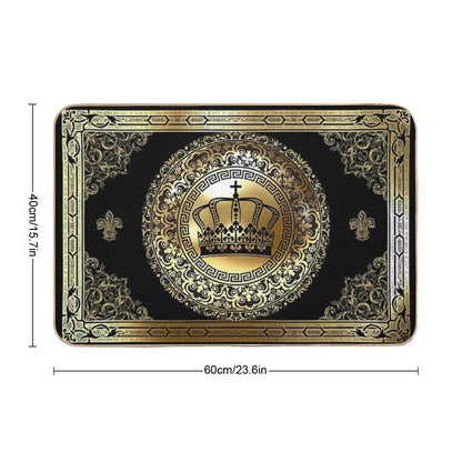Ornate Baroque Crown Black Gold Greek Key Bath Mat