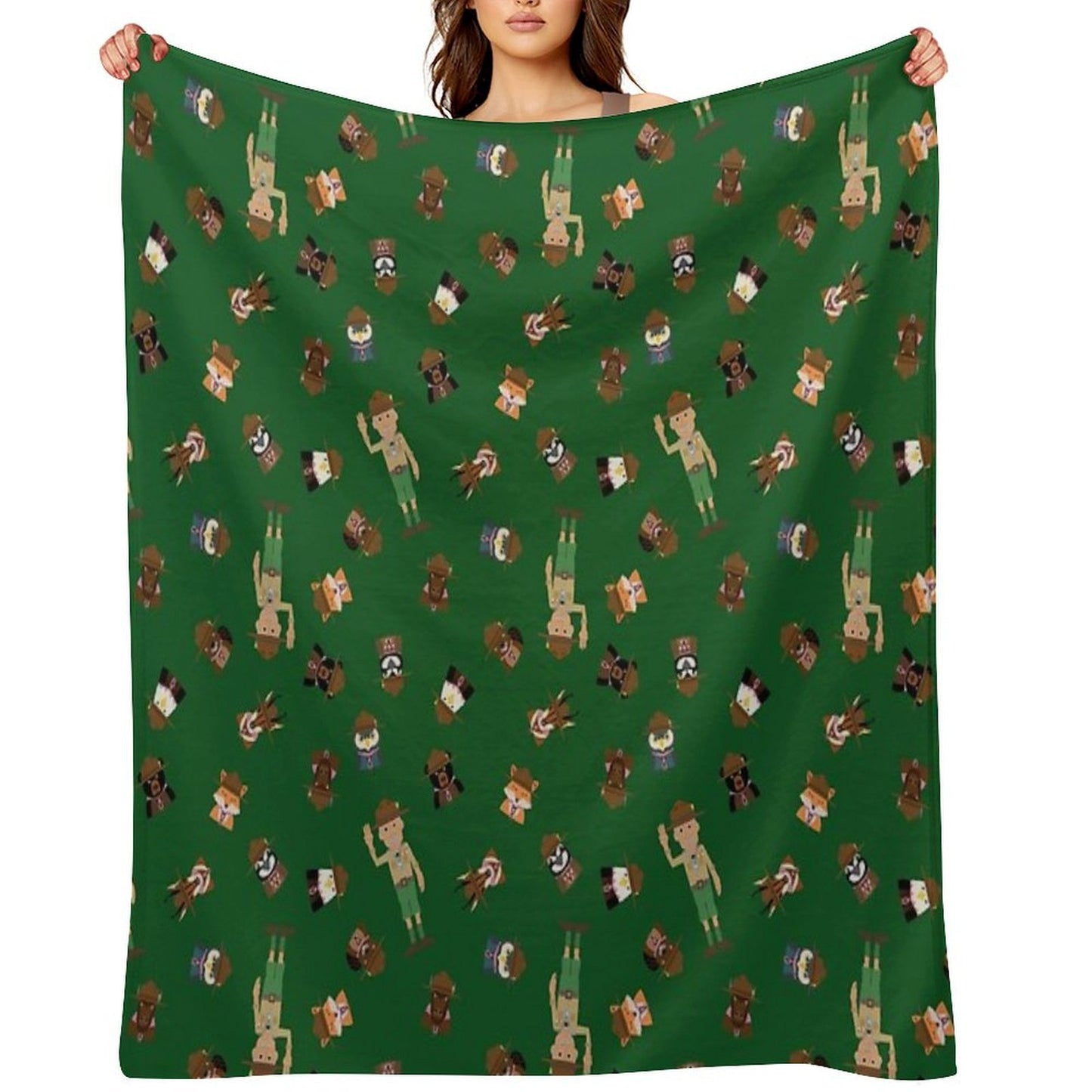 Wood Badge Patrol Critters - Baden-Powell Pattern - Green Throw Blanket