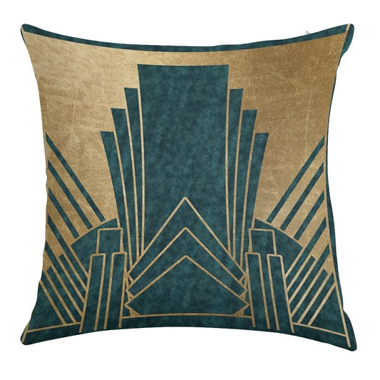 Art Deco Glamour - Teal And Gold Linen Throw Pillow Cover