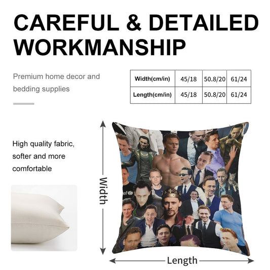 Tom Hiddleston Collage Linen Throw Pillow Cover