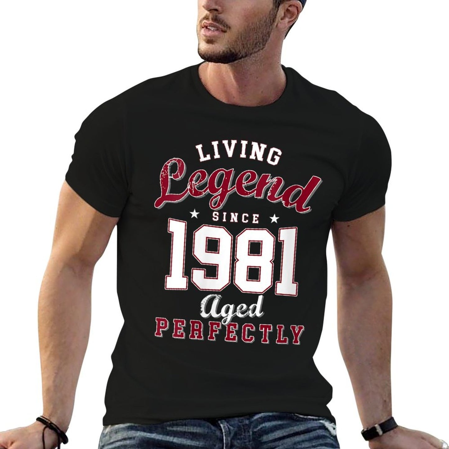 Womens 40th Birthday Living Legend Born in 1981 40 Years Old  Ribbed Collar T-Shirt