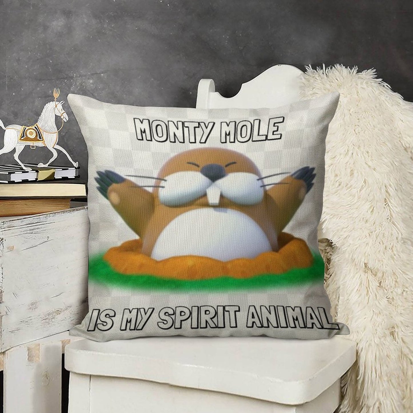 Monty Mole Is My Spirit Animal Linen Throw Pillow Cover
