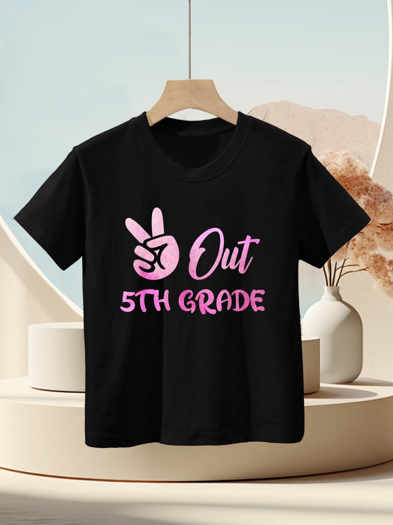 Peace Out 5th Grade Graduate Graduation Tie Dye Pink Girls Kids T-Shirt