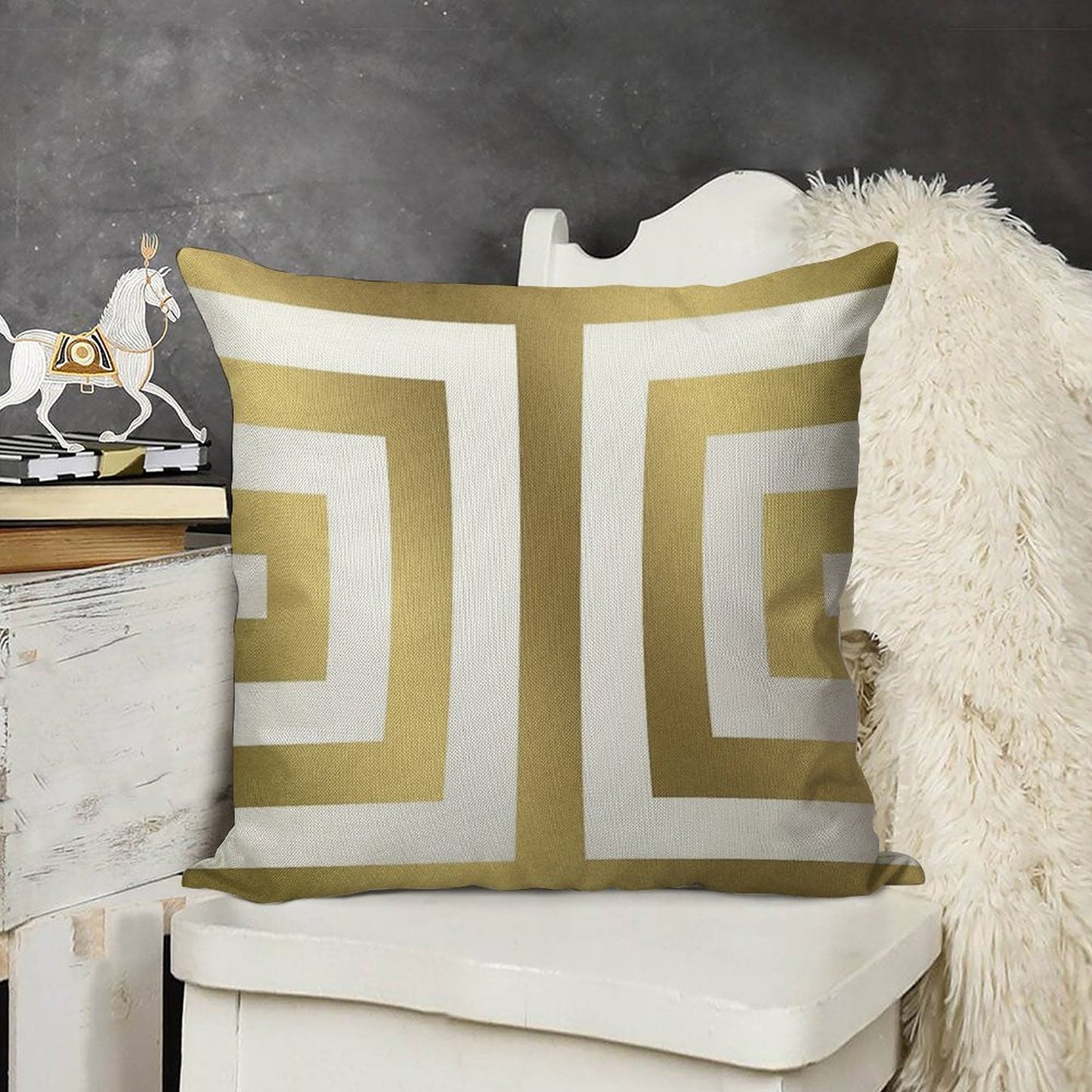 Gold Greek Stripes Linen Throw Pillow Cover