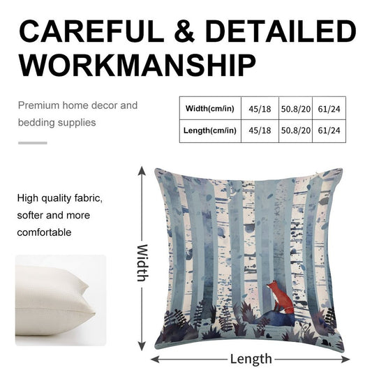 The Birches (in Blue) Linen Throw Pillow Cover
