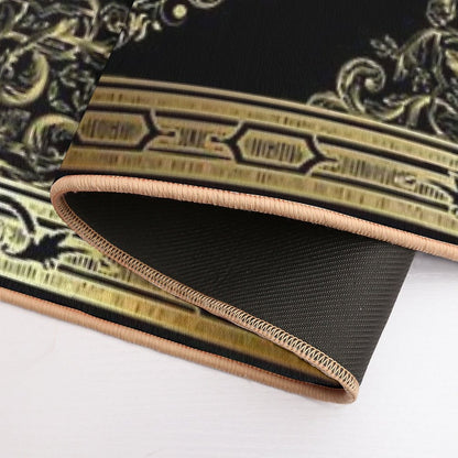 Ornate Baroque Crown Black Gold Greek Key Bath Mat