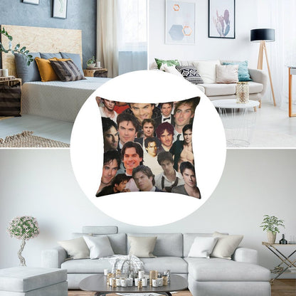 Ian Somerhalder Photo Collage Linen Throw Pillow Cover