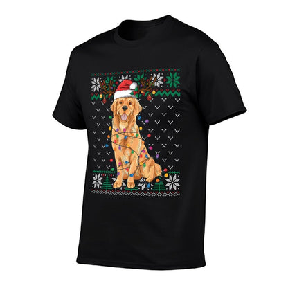 Golden Retriever Christmas Ugly Sweater Funny Dog Lover Xmas Sweatshirt  Cotton T-Shirt