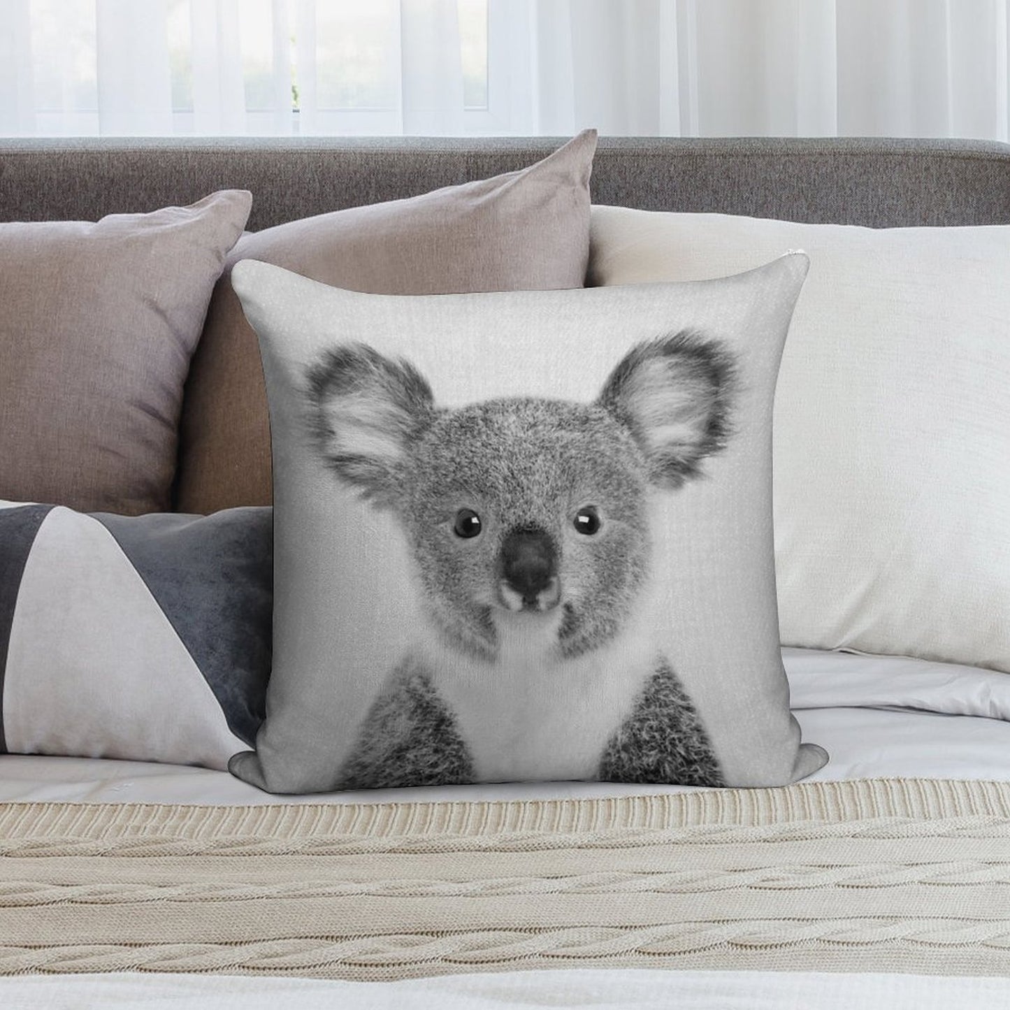 Baby Koala - Black & White Soft Gift Ready Throw Pillow